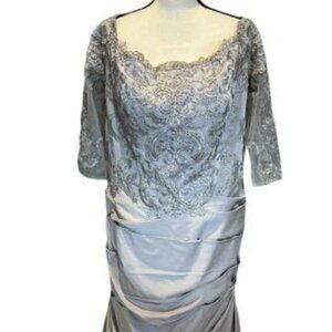 La Femme Taupe Sparkle Embroidered Trumpet Gown